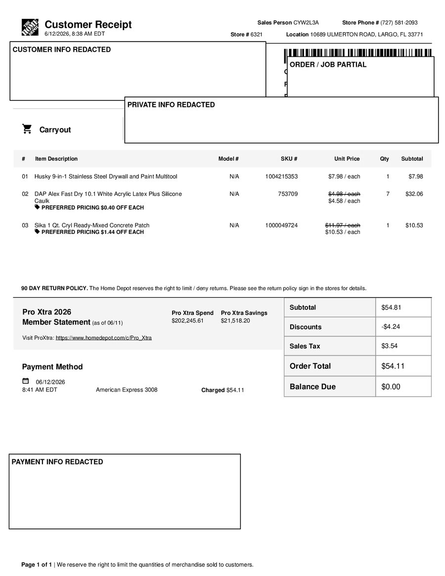 H6321 538810 Receipt
