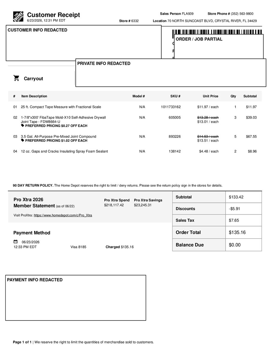 H6332 434101 Receipt